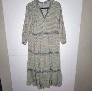 Old Navy Boho Tiered Midi Dress Large Black & White Floral V-Neck